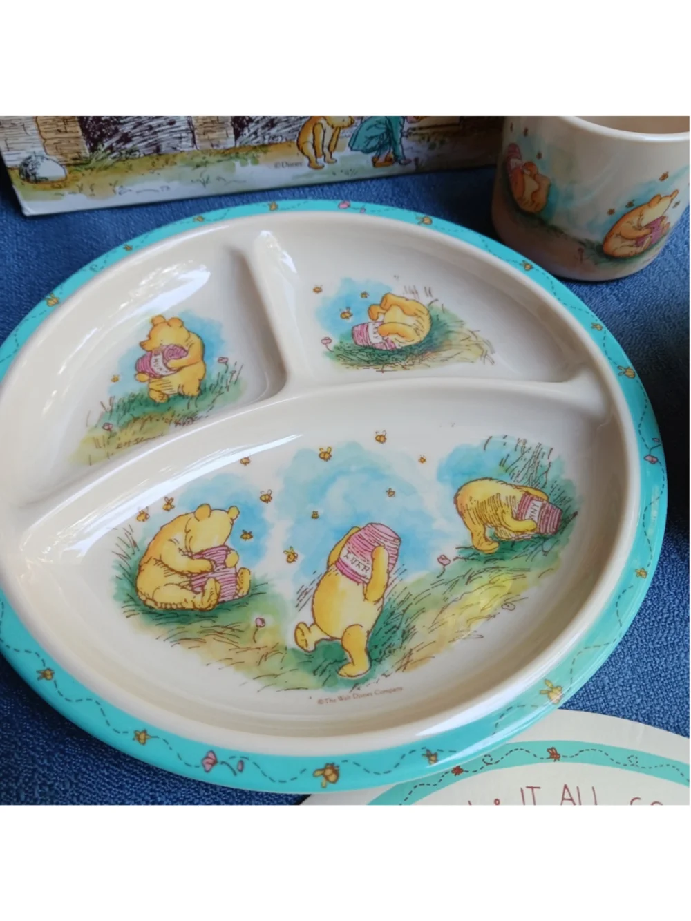 VTG Disney Winnie the Pooh Melamine Dish Set W/ Bowl, Cup, Plate, SPOON , Fork